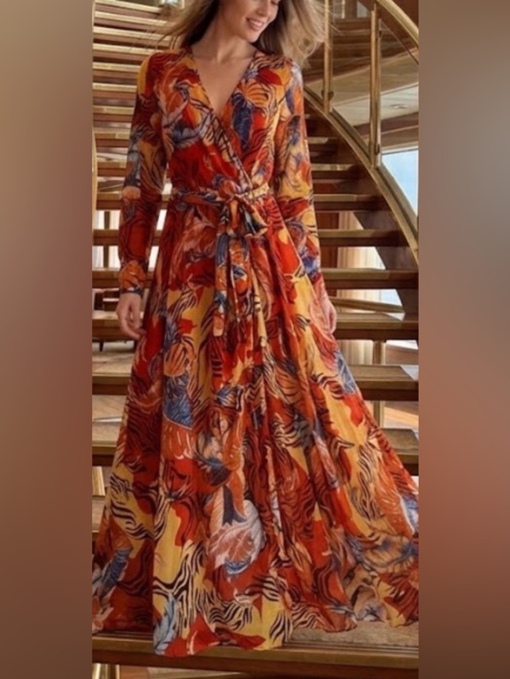 New wrap maxi multicolor dress with Belt M